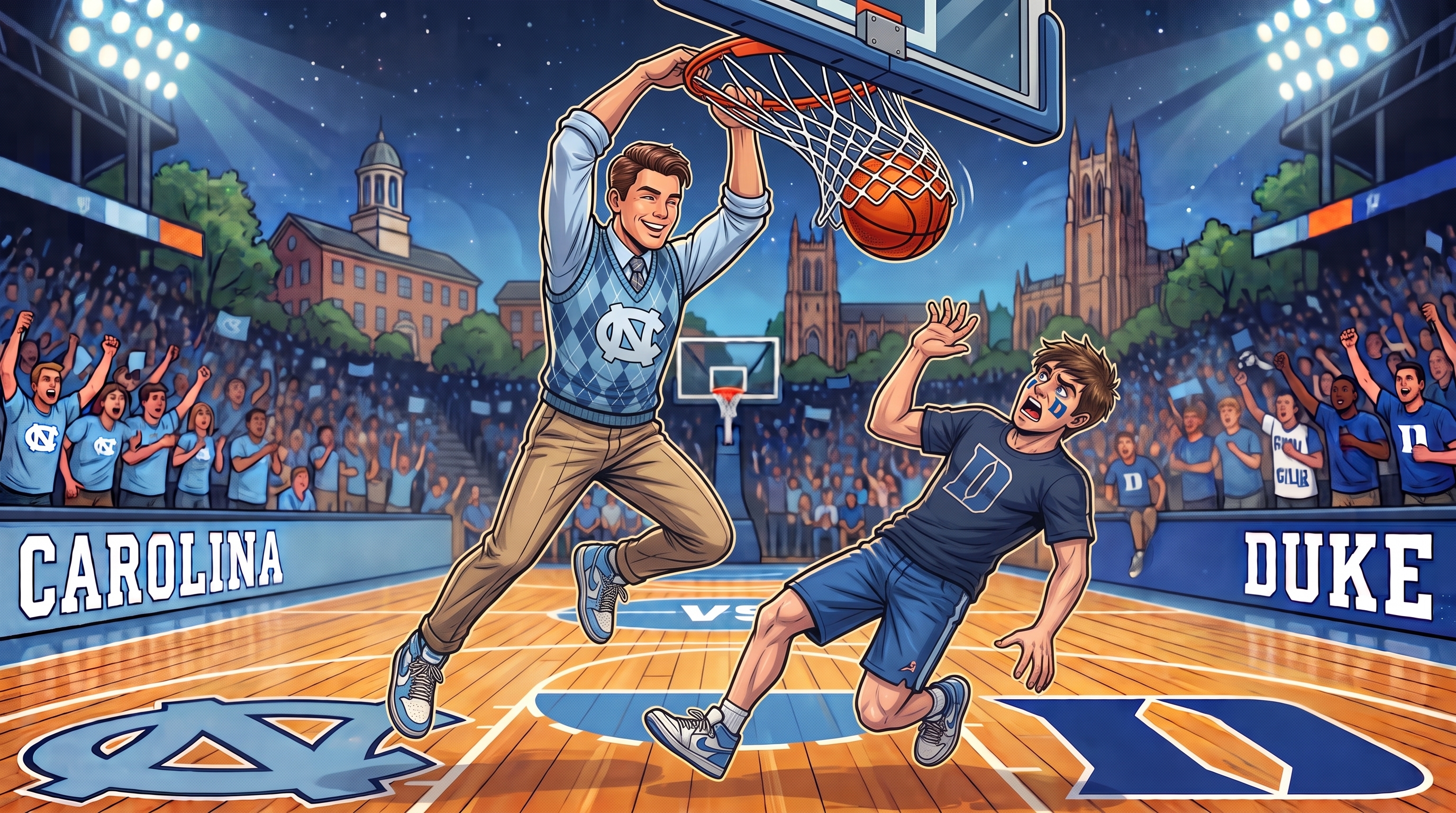 Illustrated showdown between Duke Blue Devils and UNC Tar Heels on AI readiness